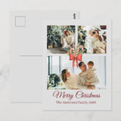 Carte Postale Modern Three-Photo Holiday Family Collage (Devant / Derrière)