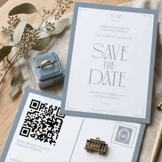 Carte Postale Modern Typography Dusty Blue Save The Date 