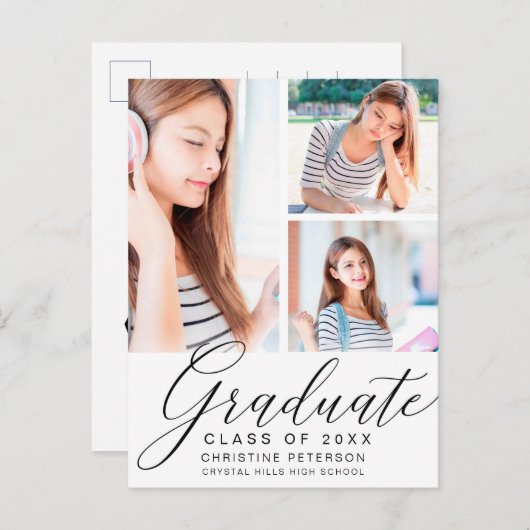 Carte Postale Moderne 3 Photo Collage noir Script Graduation (Devant / Derrière)