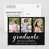 Carte Postale Moderne 3 Photo Graduation Party Invitation (Devant / Derrière)
