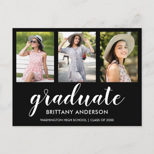 Carte Postale Moderne 3 Photo Graduation Party Invitation (Devant)