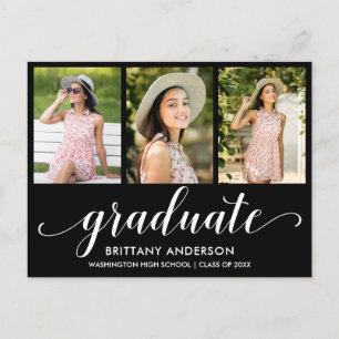 Carte Postale Moderne 3 Photo Graduation Party Script Invitation