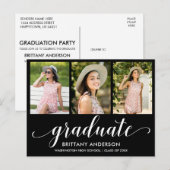 Carte Postale Moderne 3 Photo Graduation Party Script Invitation (Devant / Derrière)