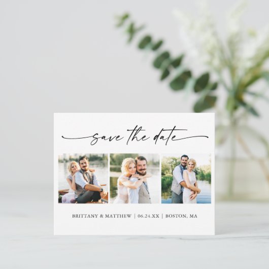 Carte Postale Moderne 3 Photos Stylo Encre Script Enregistrer La (Debout devant)