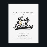 Carte Postale Moderne 40 et fabuleux anniversaire noir et blanc<br><div class="desc">Typographie moderne 40ème anniversaire en noir et blanc invitation anniversaire. cool retro script texte monochrome design. Partie d'une collection.</div>