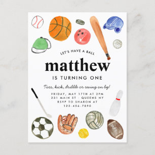 Carte Postale Moderne All Star Sports Balls Team Kid Boy Anniver