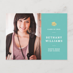 Carte Postale Moderne Aqua Blue-Green Photo Graduation