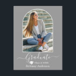 Carte Postale Moderne Arc Casquette Calligraphie Gris Graduation<br><div class="desc">Cadre photo Arc moderne - Script de calligraphie tendance - Faire-part de graduation de photo Carte postale - Gris - Casquette de graduation</div>