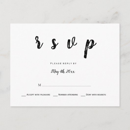 Carte postale moderne b&w mariage rsvp (Devant)