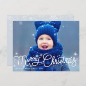 Carte postale moderne blanche de noël bleu (Devant / Derrière)