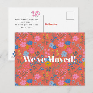 Carte Postale Moderne Boho Rouge Floral Nous Avons Déménagé Nouv