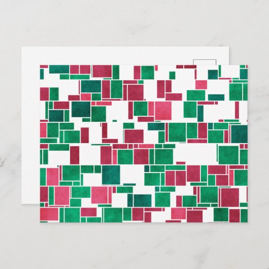 Carte Postale Moderne Bold Rouge et Vert Noël Mondrian (Devant / Derrière)