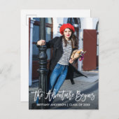 Carte Postale Moderne Brush Script Graduation Aventure commence (Devant / Derrière)