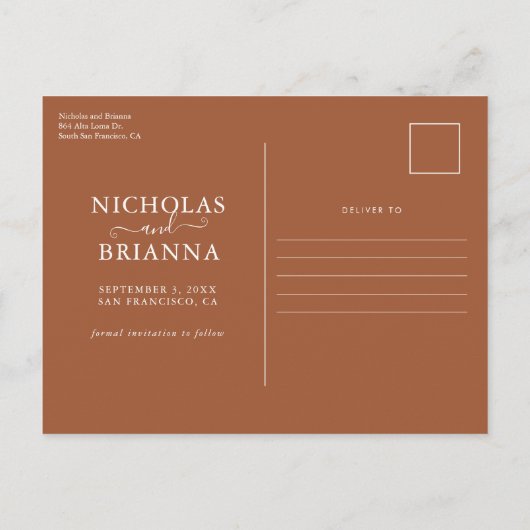 Carte Postale Moderne Burnt Orange Enregistrer la date Calendrie (Dos)