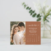 Carte Postale Moderne Burnt Orange Enregistrer la date Calendrie (Debout devant)