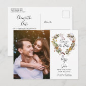 Carte Postale Moderne Changer la date Mariage photo Floral (Devant / Derrière)