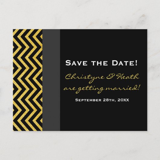 Carte postale moderne Chevron Black & Gold Save Da (Devant)