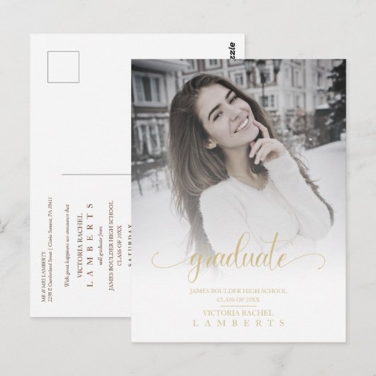 Carte Postale Moderne Chic Typographie Or Script Ecole supérieur (Devant / Derrière)