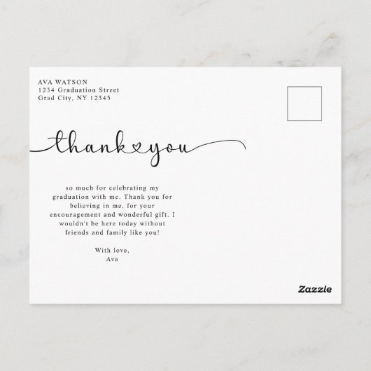 Carte Postale Moderne Coeurs Script Graduation Photo Merci (Dos)