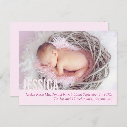 Carte postale moderne d'annonce de naissance de bé (Devant / Derrière)