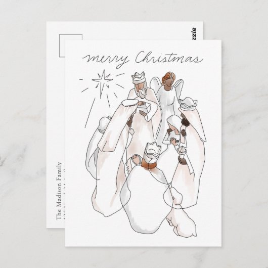 Carte postale moderne de la Nativité à l'aquarelle (Devant / Derrière)