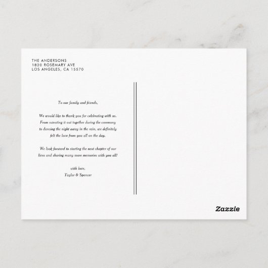 Carte postale moderne de Merci de mariage de (Dos)