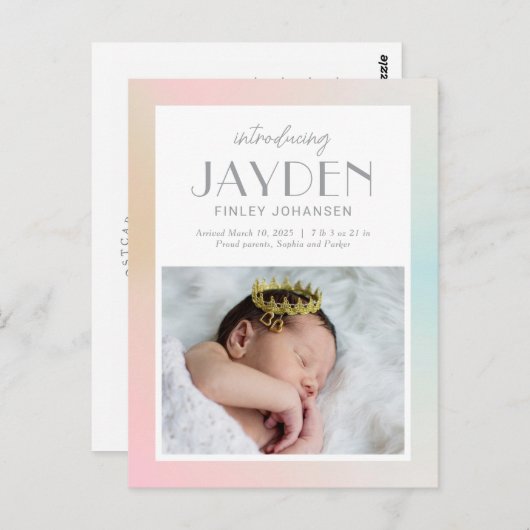 Carte postale moderne de naissance Annonce Pastel (Devant / Derrière)