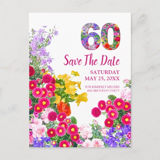 Carte postale moderne de Save The Date pour les 60 (Devant)