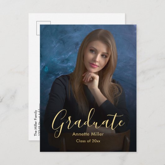 Carte Postale Moderne Elégant Graduation Ajouter Faire-part phot (Devant / Derrière)