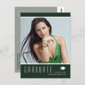 Carte Postale Moderne Élégant Gradué Photo Faire-part vert (Devant / Derrière)