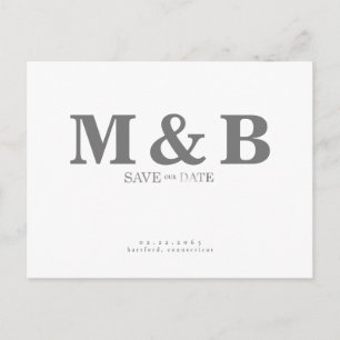 Carte Postale Moderne & Élégant Monogramme Gris Blanc