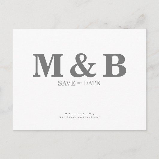 Carte Postale Moderne & Élégant Monogramme Gris Blanc (Devant)