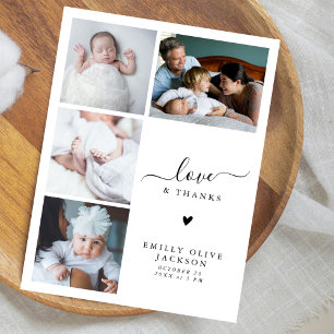Carte Postale Moderne Élégant Quatre Photo Nouveau Bébé Merci
