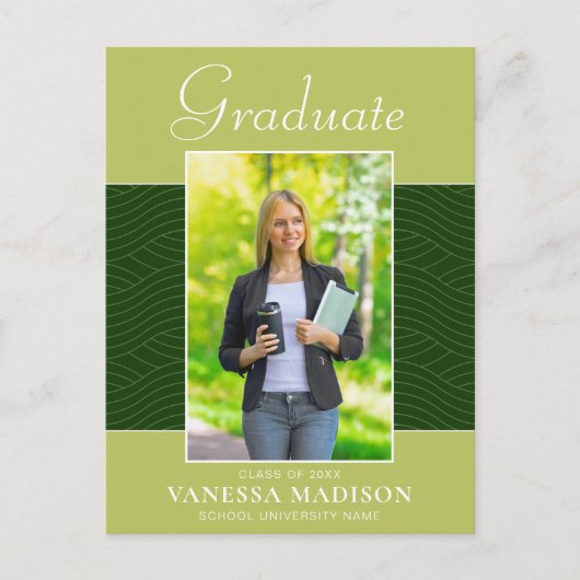 Carte Postale Moderne | Élégant Script Forest Olive Green 2 Phot (Devant)