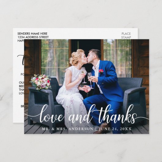 Carte Postale Moderne Élégant Script Love Merci Photo Mariage W (Devant / Derrière)