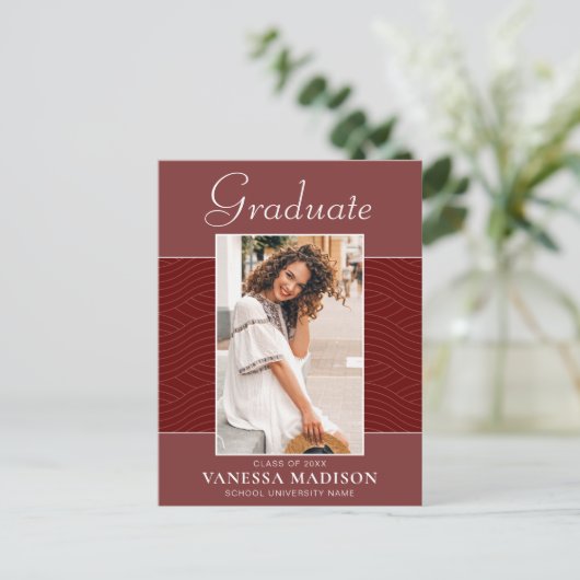 Carte Postale Moderne | Élégant Script Terracotta Red 2 Photo (Debout devant)