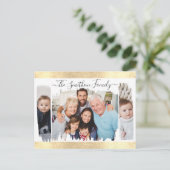 Carte Postale Moderne Élégante Blanche & Or Ajoutez Votre Photo  (Debout devant)