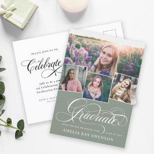 Carte Postale Moderne Élégante Calligraphie Graduation Invitatio