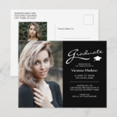 Carte Postale Moderne Élégante Script 2 Faces Photo Diplômé (Devant / Derrière)