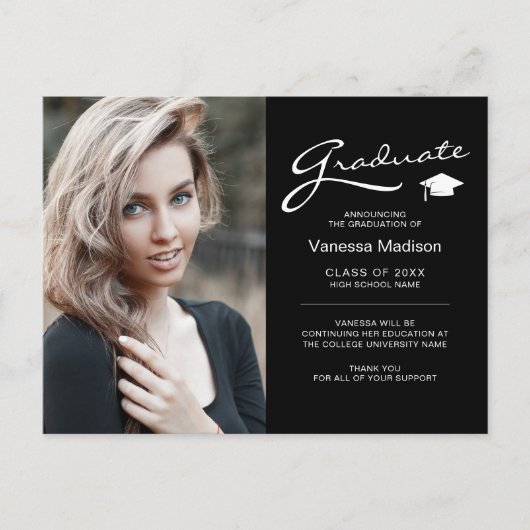 Carte Postale Moderne Élégante Script 2 Faces Photo Diplômé (Devant)