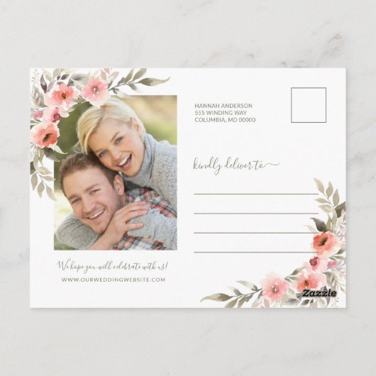 Carte Postale Moderne Enregistrer la date Aquarelle Blush Rose W (Dos)