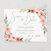 Carte Postale Moderne Enregistrer la date Aquarelle Blush Rose W (Devant)
