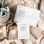 Carte Postale Moderne Enregistrer la date Calendrier photo Simpl<br><div class="desc">Modern Save the Date Calendrier photo Simple Elegant Carte postale. Personnalisez facilement en remplaçant chaque info. Veuillez télécharger un portrait/une photo verticale. Déplacez le cercle en cliquant plus loin sur la Personnaliser du lien. Vérifiez l'aperçu avant d'ajouter au panier. (Photo de Jonathan Borba de Pexels)</div>