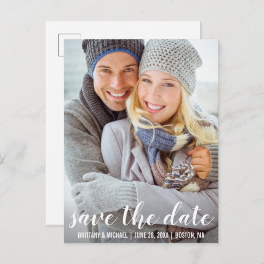 Carte Postale Moderne Enregistrer La Date Fiançailles Photo Cart (Devant / Derrière)