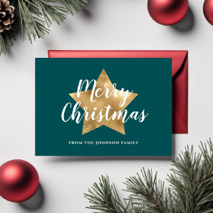Carte Postale Moderne étoile dorée verte Joyeux Noël