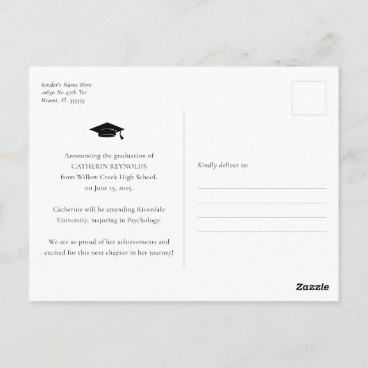 Carte Postale Moderne Faire-part de diplôme simple (Dos)