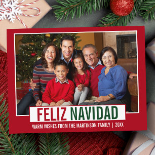 Carte Postale Moderne Feliz Navidad Famille Photo Rouge