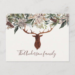 Carte Postale Moderne feuillage fleuri rustique vacances de cerf