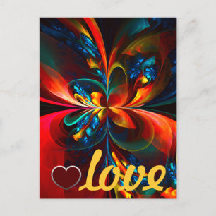 Carte Postale Moderne Floral Abstrait Art Orange Bleu Motif #14