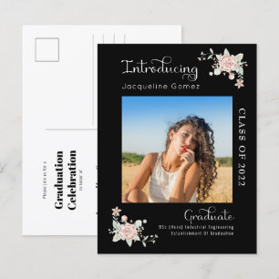 Carte Postale Moderne Floral Graduation 2022 Invitation photo